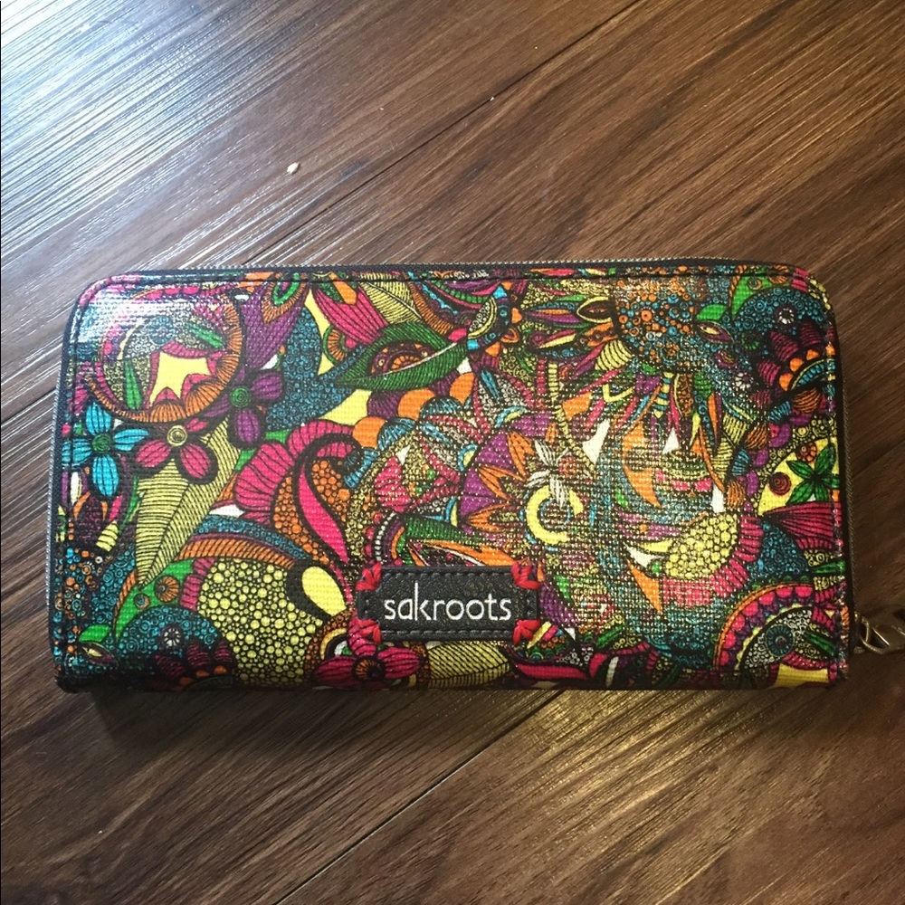 Sakroots coated canvas full size zip around wallet